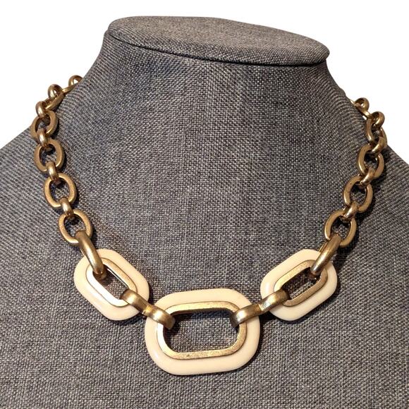 Vintage Talbots Chunky Gold Tone Acrylic Large Chain Link Collar Necklace - Picture 1 of 4